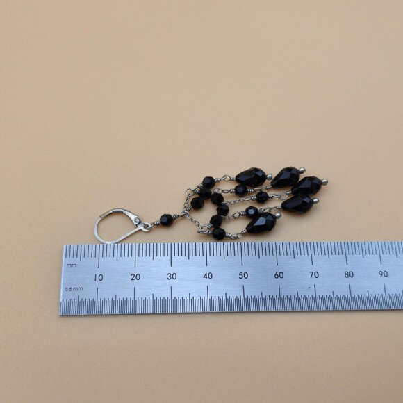 Sterling Silver Cute Black Crystal Dangle Earrings A5758 - Picture 5 of 6